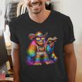 Rainbow Pride Bigfoot Reading Book With Heart Glasses Men's V-Neck T-Shirt