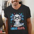 I Read Alotl Cute Axolotl Reading Book Lover Men's V-Neck T-Shirt