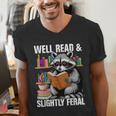 Well Read & Slightly Feral Raccoon Book Lover Graphic Men's V-Neck T-Shirt Well Read & Slightly Feral Raccoon Book Lover Graphic Men's V-Neck T-Shirt