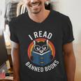 I Read Banned Books For Men Women Cat Banned Books Men's V-Neck T-Shirt I Read Banned Books For Men Women Cat Banned Books Men's V-Neck T-Shirt