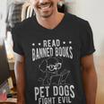 Read Banned Books PET DOGS FIGHT EVIL Read Books Reader Men's V-Neck T-Shirt