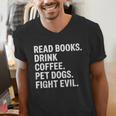 Read Books Drink Coffee Pet Dogs Fight Evil Bookworm Men's V-Neck T-Shirt