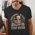 Read Books Be Kind Stay Weird Skeleton Reading Book Men's V-Neck T-Shirt