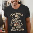 Read Books Be Kind Stay Weird Skeleton Reading Coffee Goth Men's V-Neck T-Shirt Read Books Be Kind Stay Weird Skeleton Reading Coffee Goth Men's V-Neck T-Shirt
