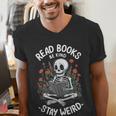 Read Books Be Kind Stay Weird Skeleton Reading Goth Flower Men's V-Neck T-Shirt