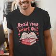 Read Your Heart Out Teacher Valentines Day Book Lover Men's V-Neck T-Shirt Read Your Heart Out Teacher Valentines Day Book Lover Men's V-Neck T-Shirt
