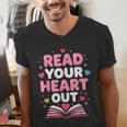 Read Your Heart Out Valentine Reading Book For Kid Teacher Men's V-Neck T-Shirt Read Your Heart Out Valentine Reading Book For Kid Teacher Men's V-Neck T-Shirt