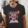 Read Your Heart Out Valentines Day Reading Book Kids Teacher Men's V-Neck T-Shirt Read Your Heart Out Valentines Day Reading Book Kids Teacher Men's V-Neck T-Shirt