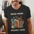 Read More Worry Less Book Lovers Motivational Quote Bookish Men's V-Neck T-Shirt Read More Worry Less Book Lovers Motivational Quote Bookish Men's V-Neck T-Shirt