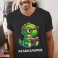 Readasaurus Reading Dinosaur Book Reader Bookworm Men's V-Neck T-Shirt