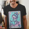 The Reader Retro Reading Skeleton Books Flowers Tarot Card Men's V-Neck T-Shirt The Reader Retro Reading Skeleton Books Flowers Tarot Card Men's V-Neck T-Shirt