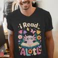 Reading Axolotl Book Lover Wildflowers Men's V-Neck T-Shirt Reading Axolotl Book Lover Wildflowers Men's V-Neck T-Shirt