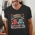 Reading Book Lover School Librarian Hooray It's Library Day Men's V-Neck T-Shirt Reading Book Lover School Librarian Hooray It's Library Day Men's V-Neck T-Shirt
