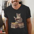 Reading Cat Book Lover Men's V-Neck T-Shirt Reading Cat Book Lover Men's V-Neck T-Shirt