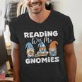 Reading With My Gnomies Gnomes Books Lover Bookworm Men's V-Neck T-Shirt Reading With My Gnomies Gnomes Books Lover Bookworm Men's V-Neck T-Shirt