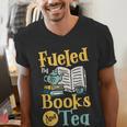 Reading Hobby Bookshelves Library Fueled By Books And Tea Men's V-Neck T-Shirt