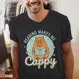 Reading Makes Me Cappy Bookworm Capybara Book Reading Men's V-Neck T-Shirt