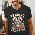 Reading Makes You Hoppier Bunny Book Fans Toddler Kid Men's V-Neck T-Shirt