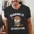 Reading Is Otterly Fun Otter Bookworm Book Lover Librarian Men's V-Neck T-Shirt