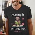 Reading Is Otterly Fun Sea Otter Book Loving Librarian Men's V-Neck T-Shirt
