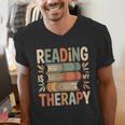 Reading Is My Therapy Book Lover Men's V-Neck T-Shirt Reading Is My Therapy Book Lover Men's V-Neck T-Shirt