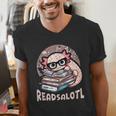 Readsalotl Axolotl Reading Books Glasses Bookworm Pun Fun Men's V-Neck T-Shirt