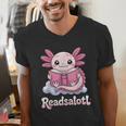 Readsalotl Axolotl Reading Cute Book Lover Bookworm Men's V-Neck T-Shirt Readsalotl Axolotl Reading Cute Book Lover Bookworm Men's V-Neck T-Shirt