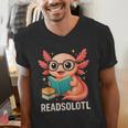 Readsolotl Kawaii Axolotl Reading Book Lover Men's V-Neck T-Shirt