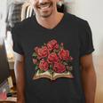 Red Roses Flowers Book Floral Men's V-Neck T-Shirt Red Roses Flowers Book Floral Men's V-Neck T-Shirt