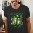 Retro Book Lucky Reading Teacher St Patrick's Day -Adults Small Cotton Blend Polyester Blend Short Sleeve Men's V-Neck T-Shirt