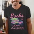 Retro Books Are My Love Language Valentine Book Lovers Men's V-Neck T-Shirt Retro Books Are My Love Language Valentine Book Lovers Men's V-Neck T-Shirt
