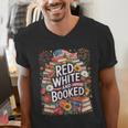 Retro Floral Red & Booked Library Reading 4th Of July Men's V-Neck T-Shirt Retro Floral Red & Booked Library Reading 4th Of July Men's V-Neck T-Shirt