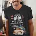 Retro Just A Girl Who Love Dogs Books And Coffee Bookworm Men's V-Neck T-Shirt