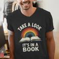 Retro Rainbow Take A Look It's In A Book Reading Men's V-Neck T-Shirt