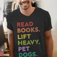 Retro Read Books Lift Heavy Pet Dogs Gym Book Lover Men's V-Neck T-Shirt