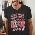 Retro Read Your Heart Out Valentine's Day Teacher Book Lover Men's V-Neck T-Shirt