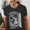 Retro Trendy Bookish Book Lover Reading Quotes Leaving Reality Entering Fiction -Adults Small Short Sleeve T-Shirt Men's V-Neck T-Shirt