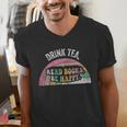 Retro Vintage Drink Tea Read Books Be Happy Reading Men's V-Neck T-Shirt