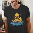 Rubber Duck Reading Book Swim Rubber Duckling Rubber Duckie Men's V-Neck T-Shirt Rubber Duck Reading Book Swim Rubber Duckling Rubber Duckie Men's V-Neck T-Shirt