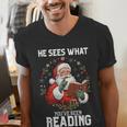 He Sees What You'Ve Been Reading Santa Book Lover Men's V-Neck T-Shirt He Sees What You'Ve Been Reading Santa Book Lover Men's V-Neck T-Shirt