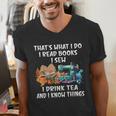 Sewing Reading Books Drinking Tea Sew Sewist Men's V-Neck T-Shirt