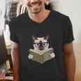 Siamese Cat Reading Book How To Train Your Human Humorous Men's V-Neck T-Shirt Siamese Cat Reading Book How To Train Your Human Humorous Men's V-Neck T-Shirt
