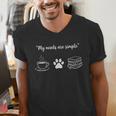 Simple Needs Coffee Paw & Books Reading Graphic Book Lovers Men's V-Neck T-Shirt