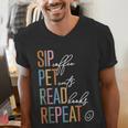 Sip Coffee Pet Cats Read Books Repeat Book Cat Lover Men's V-Neck T-Shirt
