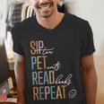 Sip Tea Pet Cats Read Books Repeat Book Cat Lover Men's V-Neck T-Shirt