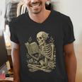 Skeleton Book Floral Skull Halloween Teacher Costume Men's V-Neck T-Shirt Skeleton Book Floral Skull Halloween Teacher Costume Men's V-Neck T-Shirt