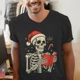 Skeleton Reading Book Christmas Teacher Librarian Book Lover Men's V-Neck T-Shirt Skeleton Reading Book Christmas Teacher Librarian Book Lover Men's V-Neck T-Shirt