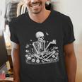 Skeleton Reading Book Floral Dark For Book Lovers Men's V-Neck T-Shirt