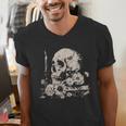 Skull Books Flowers Goth Reader Grunge Dark Alt Aesthetic Men's V-Neck T-Shirt Skull Books Flowers Goth Reader Grunge Dark Alt Aesthetic Men's V-Neck T-Shirt