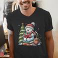 Snowman Reading Book Lovers Christmas Librarian Bookworm Men's V-Neck T-Shirt